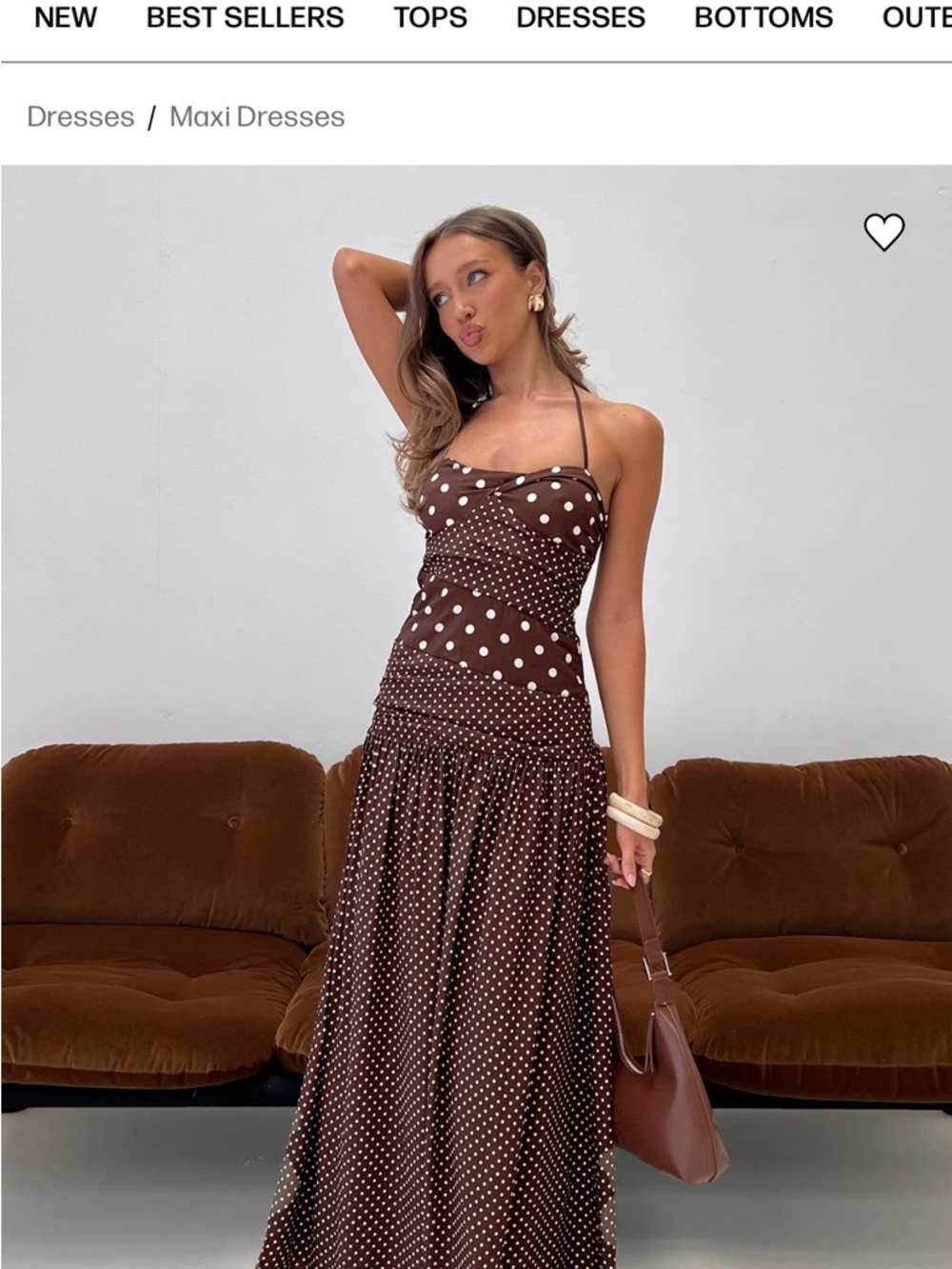 Princess Polly Brown Polka Dot Maxi Dress - Strapless Halter